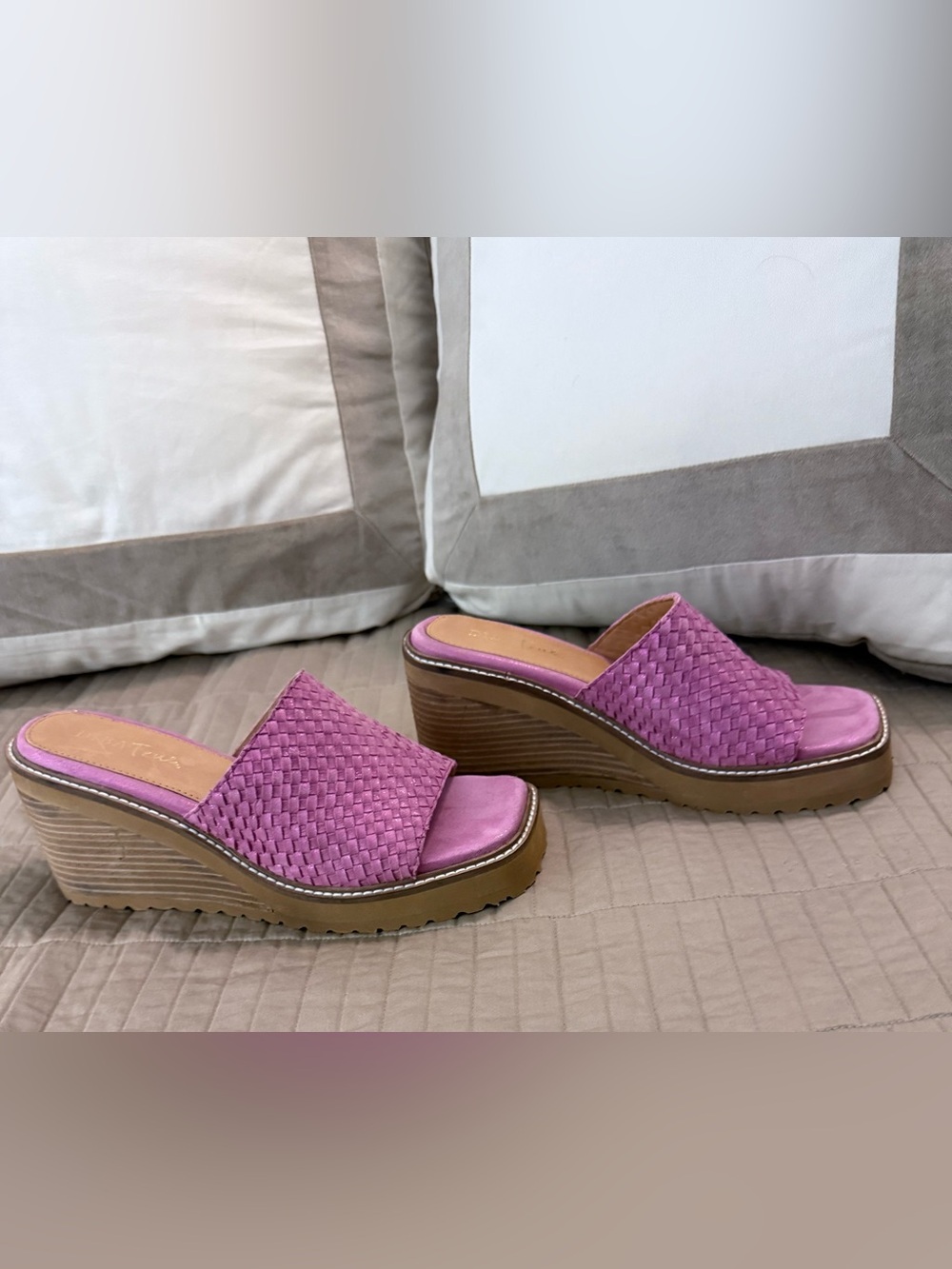 Pink Woven Slide Wedge Sandals - Comfortable Casual Wedges